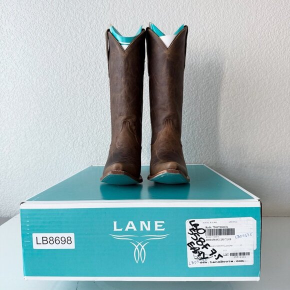 Lane EMMA JANE Womens Cowboy Boots 7.5 Cognac Brown Leather Western Cowgirl Tall - Picture 13 of 14